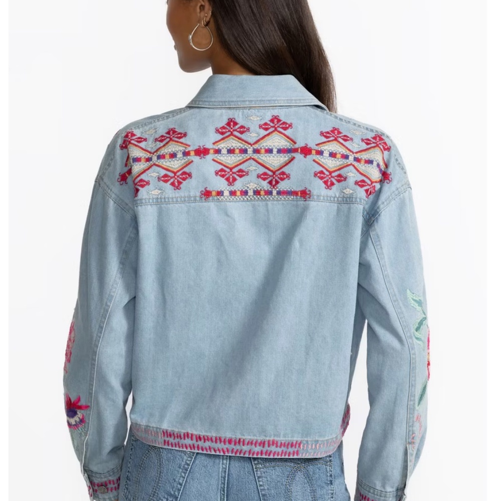 Johnny Was Talulla Cropped Denim Jacket, Size Large, New - Picture 3 of 5